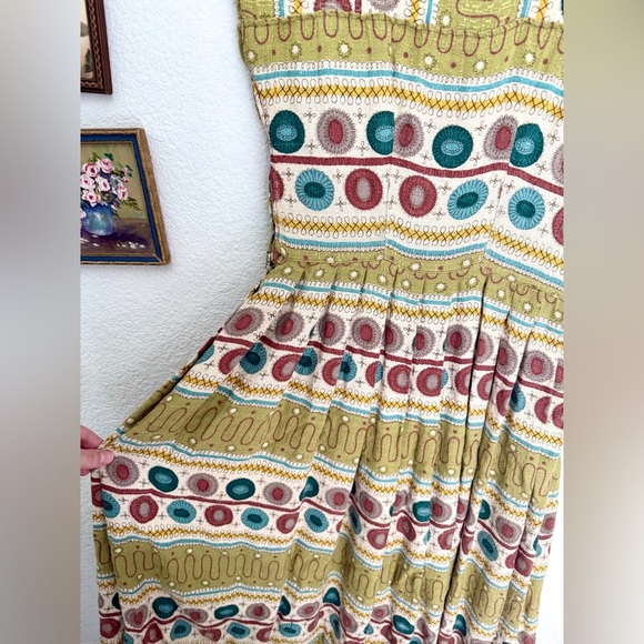 Handmade Vintage 60s MCM Atomic Geometric Print Retro Groovy Midi Dress - Picture 7 of 9